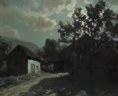 François Cachoud, Paysage éclairé par la lune, oil on canvas