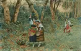 Giovanni Battista Filosa, Gathering spring woodland flowers, watercolor and gouache on paper