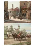 A street scene in Warsaw; Horse-drawn carriages outside a church (a pair) by Wladyslaw T. Chmielinski, both oil on canvas, sold Nov 2019