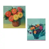 Jane Peterson, Zinnias in a Vase; Purple Petunias and Orange Begonias (a group of two), both unsigned both oil on canvas