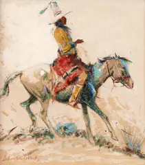 Laverne Nelson Black, Indian on Horseback, gouache on paper