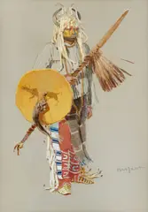 Ned Jacob, Bull Painted Face (Piegan), gouache, watercolor and pencil on paper
