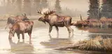 Ken Carlson, Wilderness Water Moose, oil on Masonite