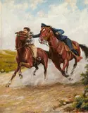 Stopping a Runaway by Olaf Wieghorst, 1930, oil on canvas, sold Feb 2019