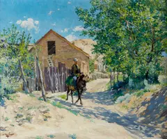 Lone Rider in Old Santa Fe by Walter Ufer, oil on canvas, sold Feb 2019