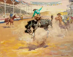 Pendleton Roundup by Charlie Dye, oil and pencil on board, sold Feb 2019