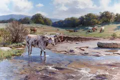 Brian Grimm, Low Water Crossing, oil on Masonite
