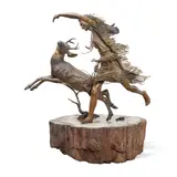 Douglas Van Howd, Running Deer, bronze with brown patina on a petrified wood base