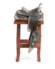 Gordon Snidow, The Bohlin (Silver Saddle), 1983, bronze with polychrome patina on a wooden stand