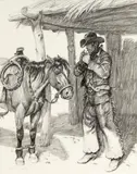 Ready to Work by Joe Beeler, charcoal on paper heightened with white, sold Feb 2019