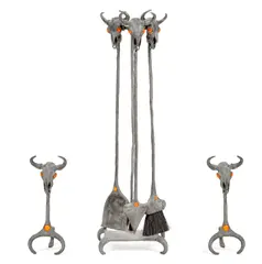 Tracy Beeler, Six piece fireplace tool set and pair of andirons