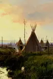 Indian Village by Michael Coleman, circa 1980, oil on board, sold Feb 2019