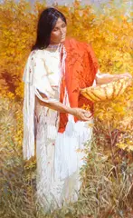 Mike Desatnick, Red Shawl and Rose Hips, oil on Masonite