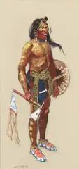 Ned Jacob, Shoshone Warrior, gouache and charcoal on paper