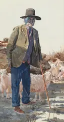 Returning Home by Ray Swanson, 1987, gouache on board, offered Feb 2019