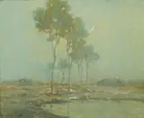 Misty Lakeside by Granville Redmond, oil on canvas, sold Nov 2019