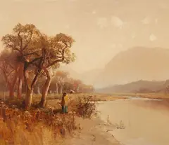 Indian Camp on the Merced River, California by Julian Rix, oil on canvas, sold Nov 2019