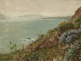 Theodore Wores, The Golden Gate and Fort Point, oil on board