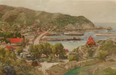 Alexander Theodore Lethen, Avalon, Catalina Island, circa 1925, gouache on lithograph mounted to board