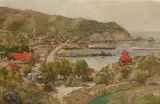 Alexander Theodore Lethen, Avalon, Catalina Island, circa 1925, gouache on lithograph mounted to board