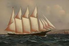 William Edgar, The California Schooner H.D. Bendixen off Point Bonita, oil on canvas
