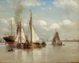 William A. Coulter, Shipping in a Dutch Harbor, oil on canvas