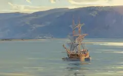 Smuggling off San Diego, the Brig Betsy, September 1800 by Christopher Blossom, oil on canvas, sold Nov 2019