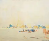 Arthur Dominique Rozaire, Beach Scene with Figures and Tents, 1910, oil on canvas