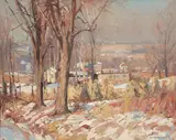Alfred R. Mitchell, Through the Trees, oil on board