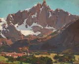 Edgar Alwin Payne, Stockhorn Mountain and Town, oil on canvas affixed to board