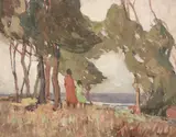 George Kennedy Brandriff, Wave Street, Laguna Beach (Two Figures by the Coast)
