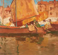 Along the Canal, Chioggia, Italy by Edgar Alwin Payne, oil on board, sold Nov 2019