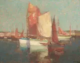 French Fishing Boats Off the Coast by Edgar Alwin Payne, oil on canvas, sold Nov 2019