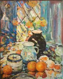 Frank Coburn, Still Life - Ceramics and Oranges, oil on canvas