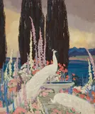Jessie Arms Botke, A Garden by the Sea, oil on canvas