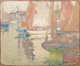 Edgar Alwin Payne, Boats in a Harbor, gouache and pencil on paper