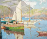 Walter Farndon, Boats in a Cove, oil on canvas