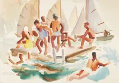Rex Brandt, Summer at Balboa, watercolor and pencil on paper