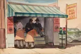 Charles Keck, The Shoe Shiners on Santa Monica Boulevard, 1936, watercolor on paper