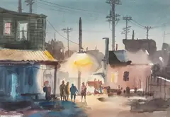 Jade Fon, The Other Side of the Tracks, watercolor on paper