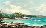 Lloyd Sexton, Jr., Shoreline with Coconuts (Puako), oil on canvas