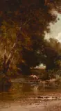 Thomas Hill, Landscape with fisherman in a stream