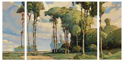 Karl Schmidt, Tall Trees of California, circa 1916, oil on paperboard, triptych