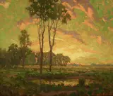 Sunset on the Pond by Granville Redmond, oil on board, offered Aug 2019