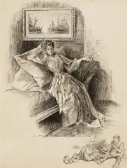 Reclining woman by Charles Dana Gibson, ink and graphite on Bristol board, sold Aug 2019
