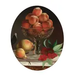 Francis Sinnett, Still life with peaches, pears and currants, circa 1857, oil on canvas (oval)