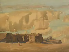 Francis McComas, Indian Village, Arizona, alternatively titled, Mesa and Village, Arizona, 1913, watercolor and graphite on paper
