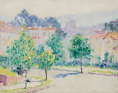 Quiet Sunday in Oakland by William Clapp, circa 1940, oil on panel, sold Aug 2019