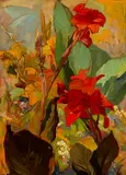 Franz Bischoff, Canna Lilies, oil on board