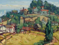 Rinaldo Cuneo, The Hillside (Houses along the San Francisco coast), circa 1911, oil on canvasboard